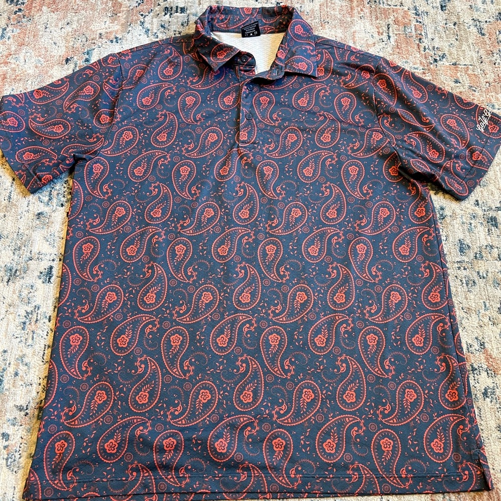 Golf Gods Paisley Polo in Coral and Navy